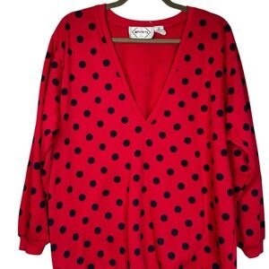 Nuggets‎ Pink Navy Polka Dot V Neck Long Sleeve Sweatshirt Top M